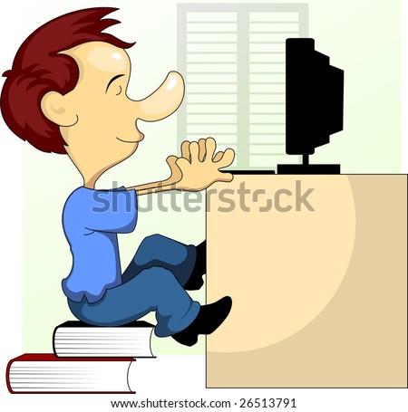 stock photo : Illustration of Cartoon character with book and computer