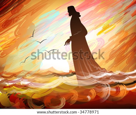 Digital painting of Jesus Christ at sunset
