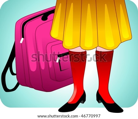 Illustration of girl walking in the school
