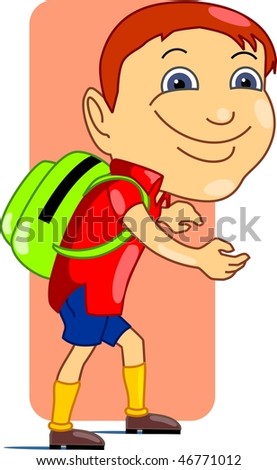 Illustration of boy walking in the school