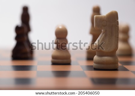 Chess Game - Focus on White Knight