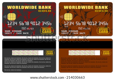 Templates of credit cards in black&orange design with abstract forms