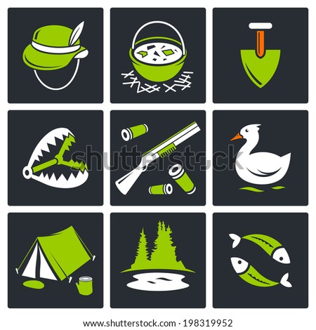 Hunting and fishing icon set
