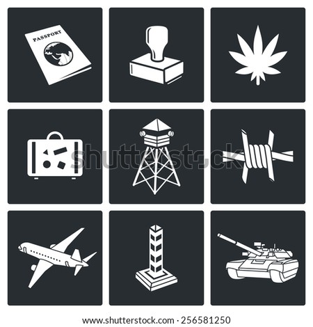 Illegal migration and transportation of narcotics Icon set