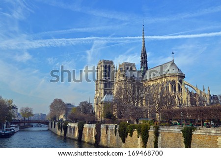 PARIS, FRANCE - DECEMBER 13: Notre-Dame de Paris Cathedral in Paris, France on December 13, 2013.  Notre Dame Cathedral is one of the main attractions of Paris.