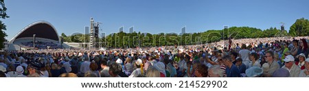 Tallinn, Estonia - July 07, 2014:Estonian XXVI National song and dance festival called Touched by time, Time to touch. Crowd at Song festival Grounds in Estonia on July 07, 2014