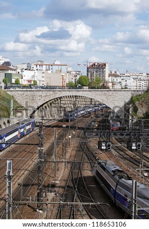 railroad and train in Paris suburb