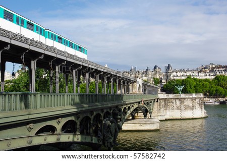 Bir Hakeim Bridge and underground train  in Paris