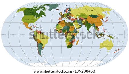 Highly Detailed Robinson projection of the world with labeling vector map Highly Detailed Robinson projection of the world with labeling vector map