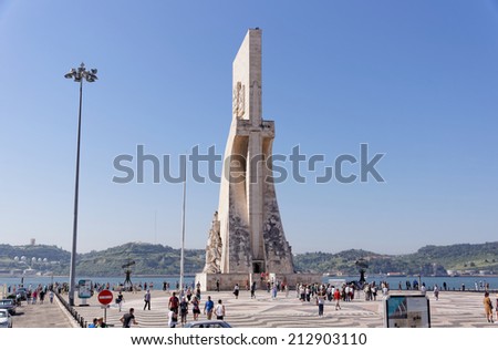Lisbon, Portugal - May 15: Monument to the Discoveries in Lisbon on May 15, 2014. This is monumental ensemble dedicated to the outstanding figures of the Portuguese Age of Discovery. Portugal, Europe.