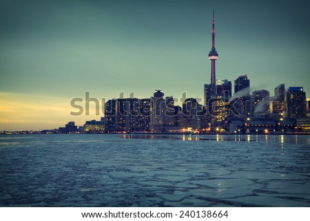 Toronto\'s Skyline III. One of the best views of Toronto from Cherry Street, Ontario, Canada.