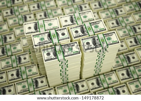 Piles of 100 Dollar bills