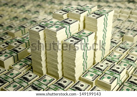 Piles of Dollar bills