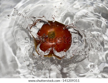 Tomato splashing into water