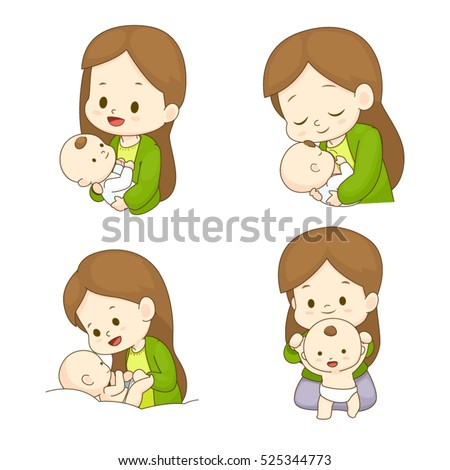 Mom And Baby Cartoon Set 2 Stock Vector Illustration 525344773