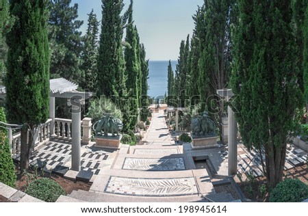 Landscape design in the park in the settlement Partenit. Ukraine, Crimea