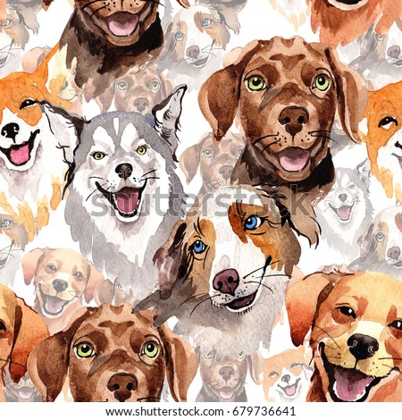 Exotic dog wild animal pattern in a watercolor style. Full name of the animal: dogs. Aquarelle wild animal for background, texture, wrapper pattern or tattoo.