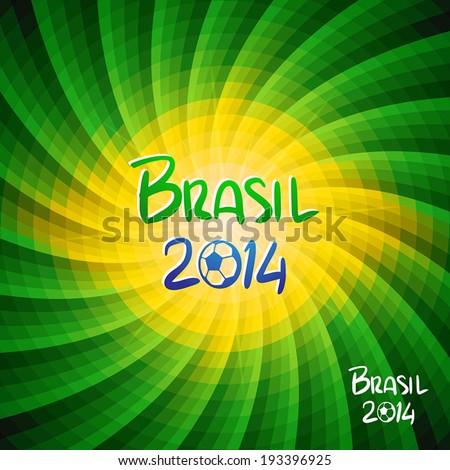 Hand lettering Brazil 2014 with abstract geometric background. Vector illustration.