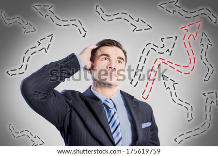 confused businessman looking for the correct way