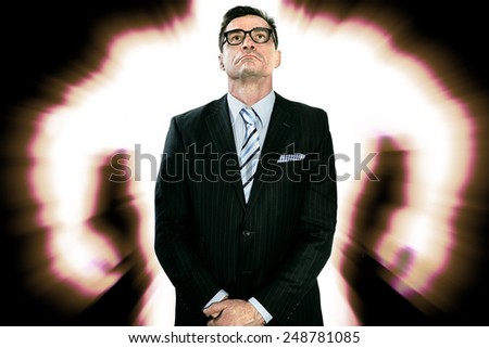 Successful Businessman, Strong Businessman against the background of a large hypertrophied muscular shadows