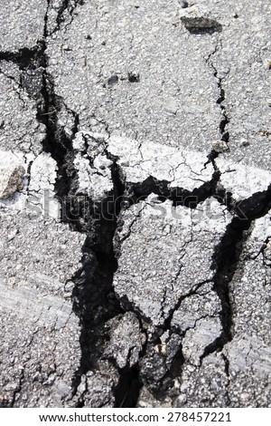 Large cracks in the pavement, broken road
