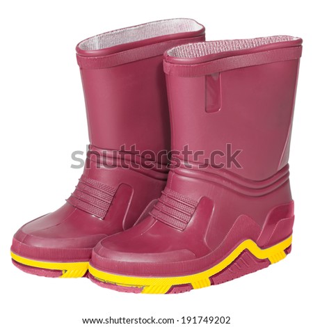 kids rubber boots green blue red yellow rag insert isolated white background