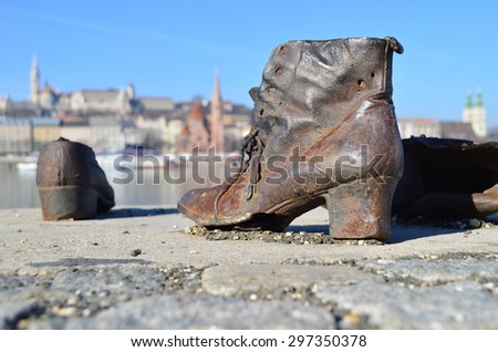 BUDAPEST, HUNGARY/EUROPE - MARCH 03: Shoes symbolizing the massacre of Jewish people shot at the river Danube in the second world war in Budapest Hungary on March 03, 2015