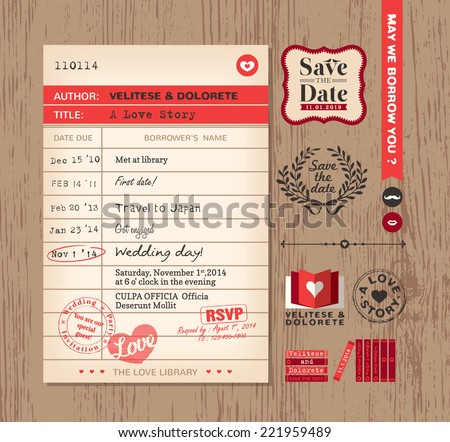 Library card creative Wedding Invitation design background Library card creative Wedding Invitation design background