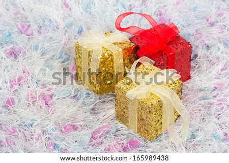 Christmas background , golden and gift box,