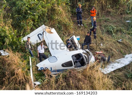 Loei - December 30 :Small General Aviation Aircraft &Quot;Cirrus Sr20&Quot; Crash In Mountain On December 30 ,2013 In Phurua - Loei, Thailand