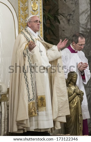 ROME ITALY January 25 2014 Pope Francis leads the Vespers on January 25 2014 at the Basilica of Saint Paul Outside the Walls Basilica di San Paolo ROME ITALY January 25 2014 Pope Francis leads the Vespers on January 25 2014 at the Basilica of Saint Paul Outside the Walls Basilica di San Paolo