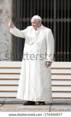 VATICAN CITY VATICAN February 12 2014 Pope Francis greets the pilgrims during his weekly general audience in St Peter's square at the Vatican on February 12 2014 VATICAN CITY VATICAN February 12 2014 Pope Francis greets the pilgrims during his weekly general audience in St Peter's square at the Vatican on February 12 2014