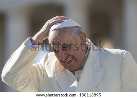VATICAN CITY VATICAN March 05 2014 Pope Francis greets the pilgrims during his weekly general audience in St Peter's square at the Vatican on March 05 2014 VATICAN CITY VATICAN March 05 2014 Pope Francis greets the pilgrims during his weekly general audience in St Peter's square at the Vatican on March 05 2014