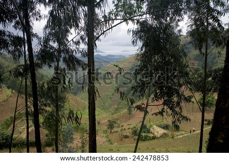 BURERA, RWANDA - SEPTEMBER 2008: View of Burera Lake. Rwanda today is a story of renewal and rapid economic development; only 20 years ago the country was torn apart by the genocide
