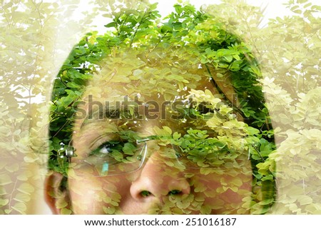 double exposure of face and leaves