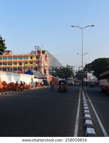 TRIVANDRUM, KERALA, INDIA, MARCH 04, 2015: Preparations for the final ceremony of the Attukal temple, the largest congregation of women in the world. View of the road leading to West fort.