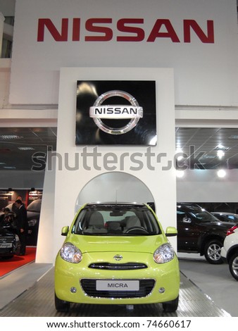 BELGRADE, SERBIA - MARCH 29: Front view of Nissan Micra car on Belgrade car show, March 29, 2011 in Belgrade, Serbia