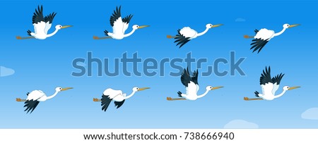 Storks flying sequence for animation. silhouettes. bird. flying.Sprite.