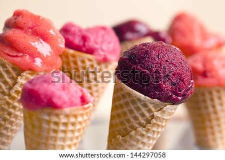 Fruit Ice-Cream In Ice-Cream Cones.