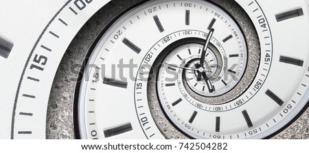 Modern diamond white clock watch clock hands twisted to surreal spiral. Abstract spiral fractal. Watch clock abstract texture pattern background Stylish abstract fractal spiral clock dial time spiral