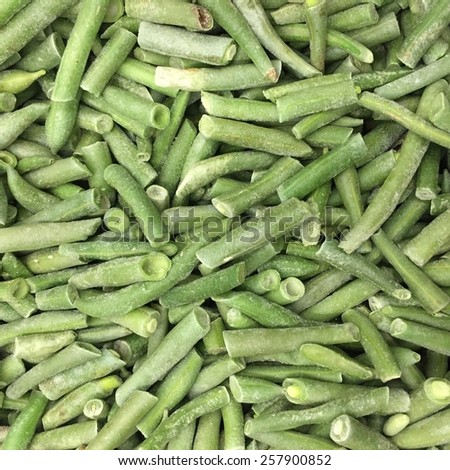 Frozen french beans. Close up. Whole background.