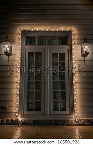wood door with light bulb for festival, christmas, newyear etc
