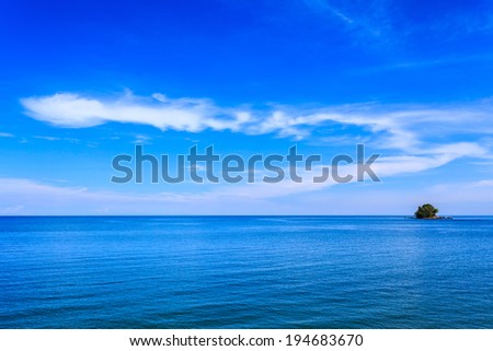Background of blue sea and sky with island in day light, brunei