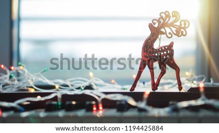 piano and Christmas decoration for new year and christmas concept background