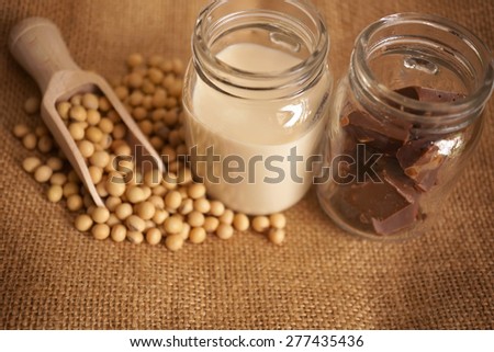 soy milk , soy beans and chocolate bars