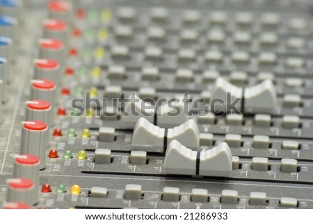 Clode-up of audio mixing desk