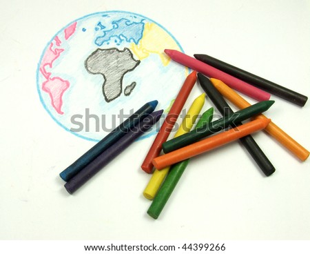 Drawing earth globe with color chalks