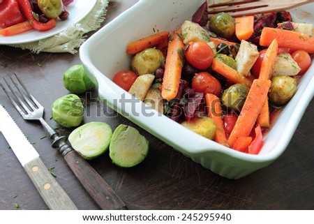 Bowl with roasted vegetables for vegetarian