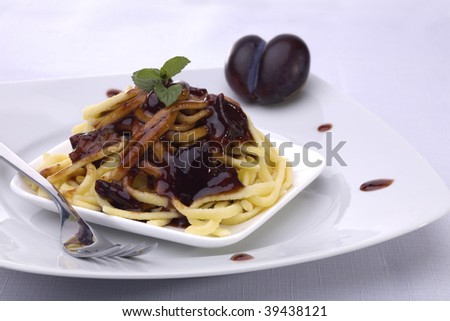 Sweet pasta, sugar and prune sauce