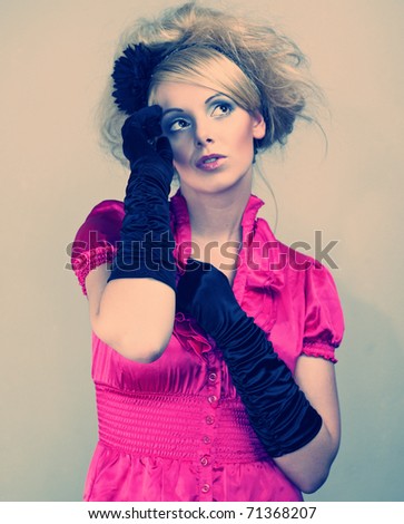 Pink blouse and gloves